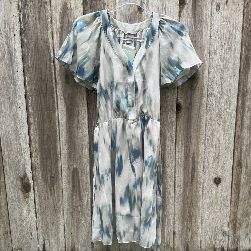 H&M Blue Haze Watercolor Short Sleeve Midi Dress Small
